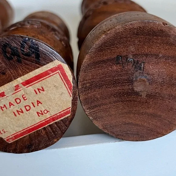 Vintage Set of 3 Hand Carved Wooden Candlesticks Boho Home Decor India - Picture 7 of 9